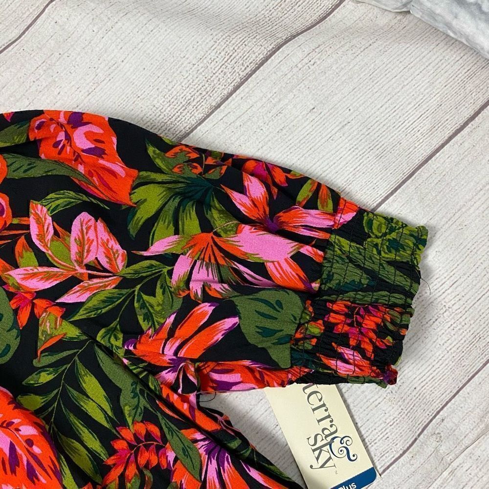 Terra & Sky women 1X 16W-18W tropical print short sleeve peasant top brand new - Picture 10 of 12